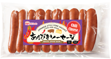 NH Foods UK Japanese Style Pork Sausage with Chili Cheese packaging, featuring authentic Arabiki sausages made with an original recipe.