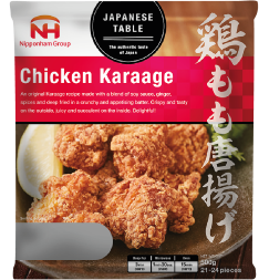 nh-foods-japanese-table-chicken-karaage-500g NH Foods Japanese Table Chicken Karaage 500g product packaging featuring a serving suggestion of crispy, golden-brown fried chicken chunks with a lemon wedge.