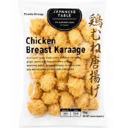 NHフーズ（日本ハムグループ）の「JAPANESE TABLE」鶏むね唐揚げ1kg大容量パッケージ。衣付きの冷凍唐揚げがたっぷり入った、業務用・惣菜向けの商品。